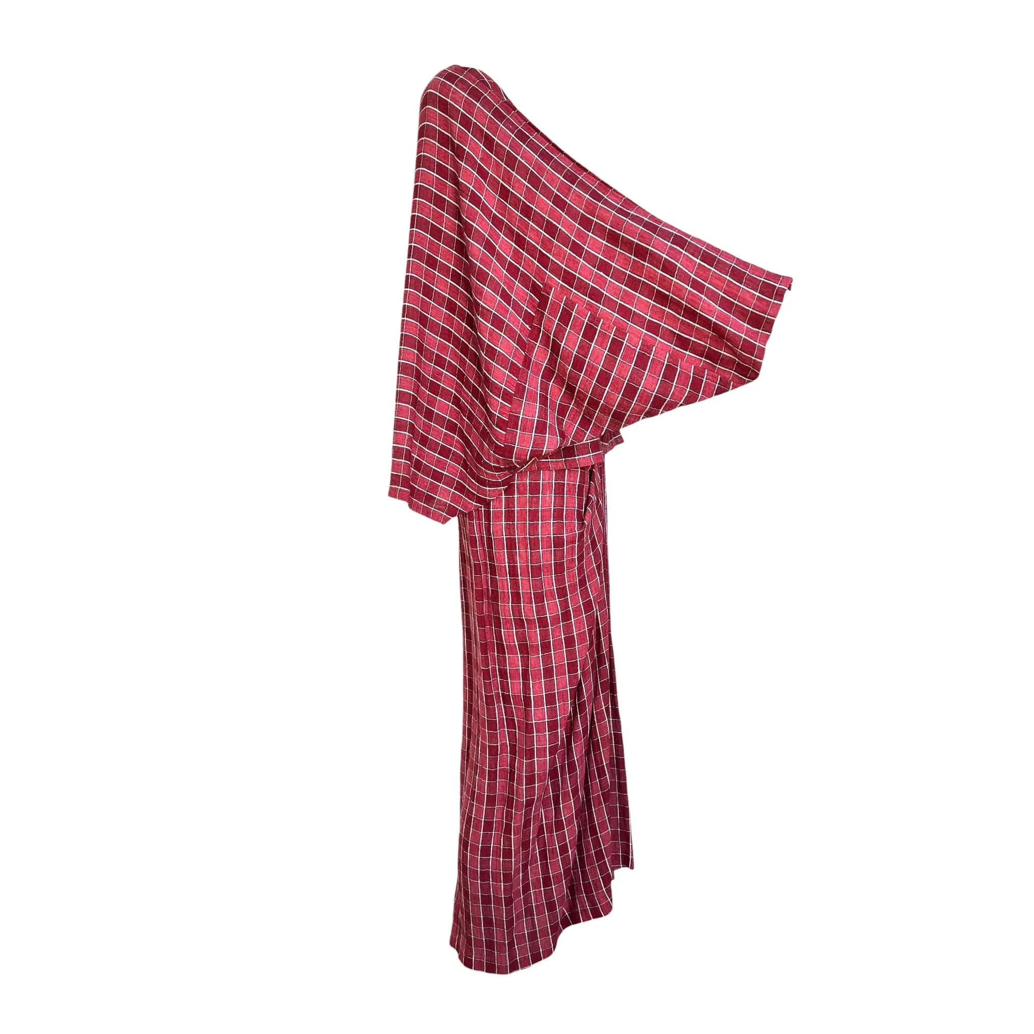 Issey Miyake Rare 1980's Brick Red Grid Plaid Skirt Ensemble