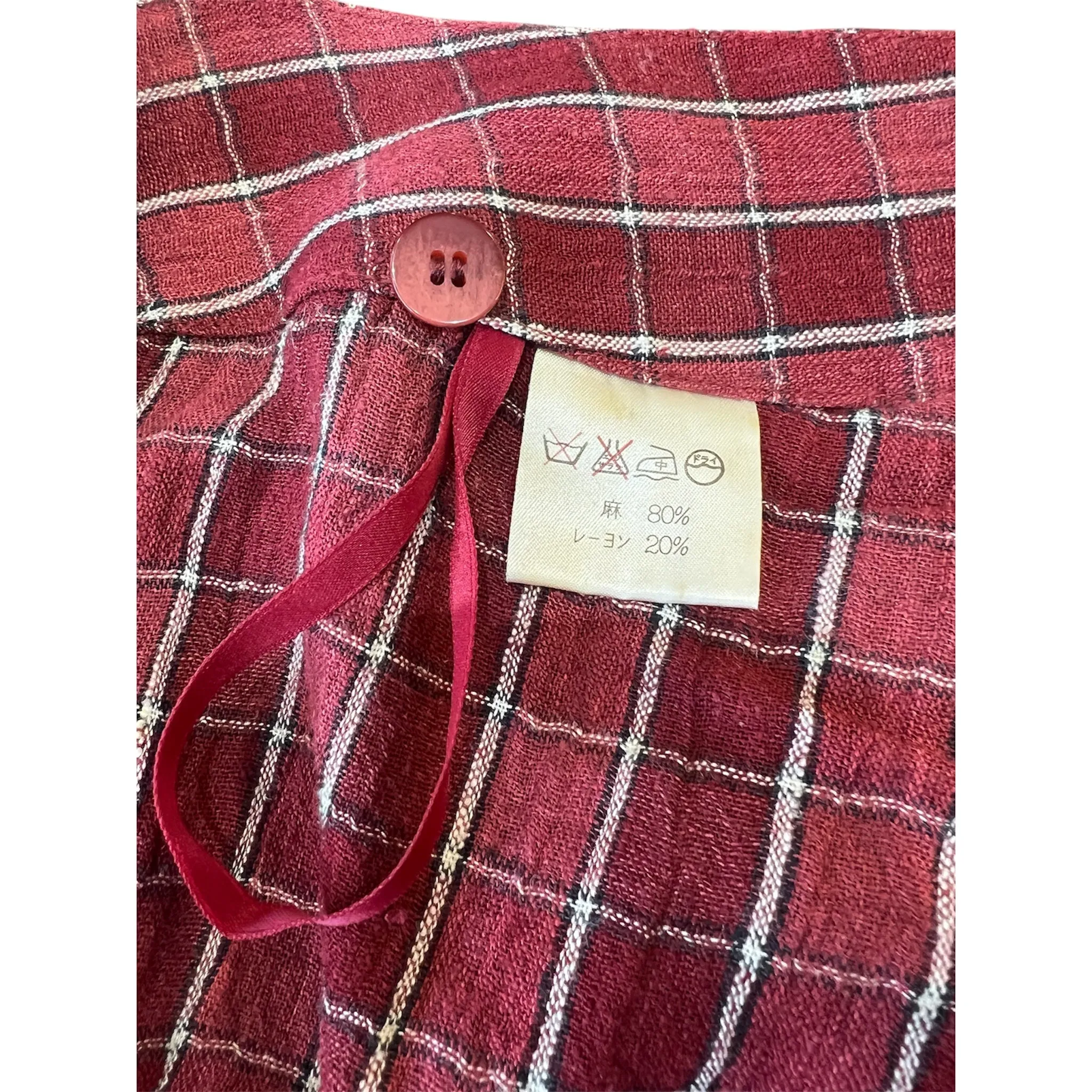 Issey Miyake Rare 1980's Brick Red Grid Plaid Skirt Ensemble