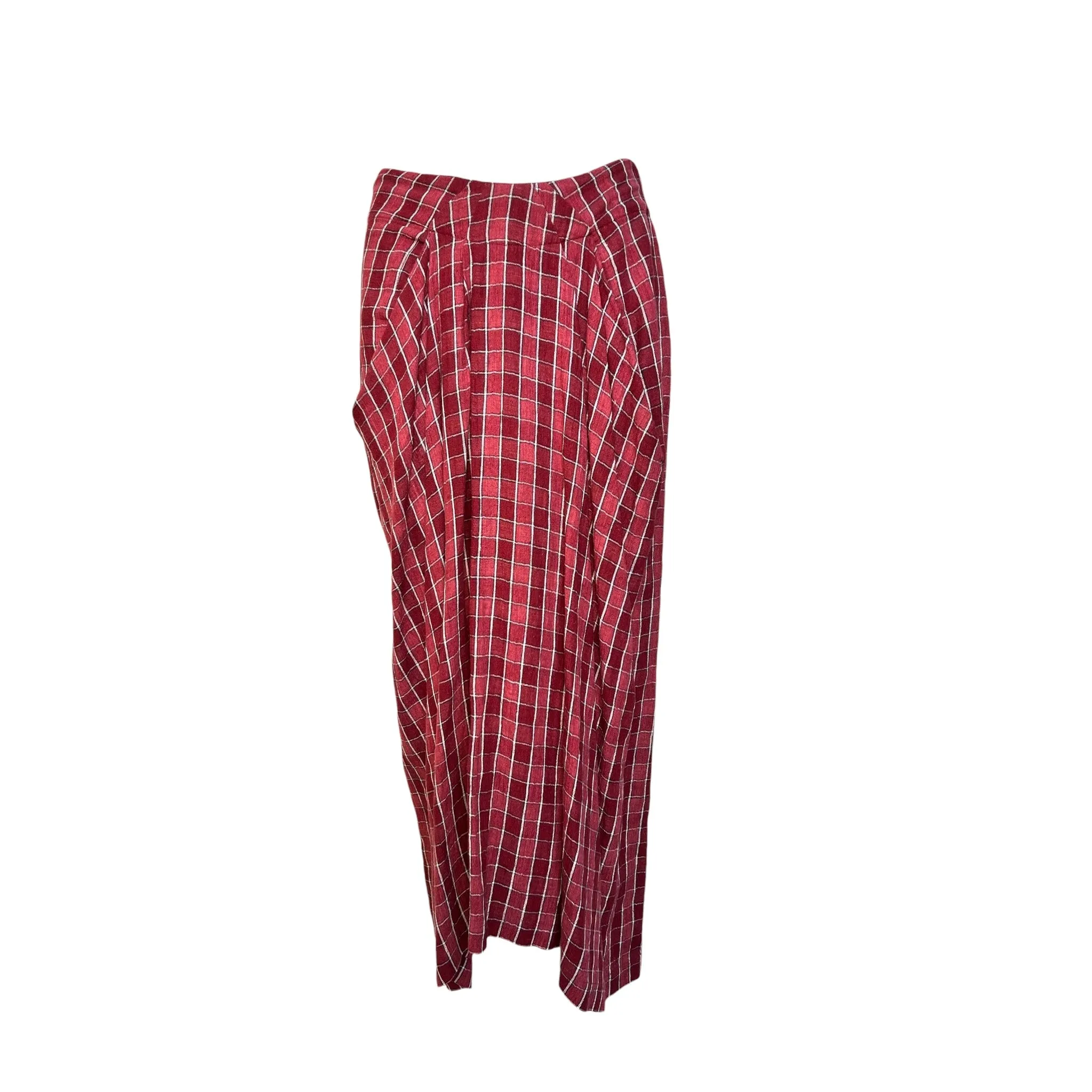 Issey Miyake Rare 1980's Brick Red Grid Plaid Skirt Ensemble