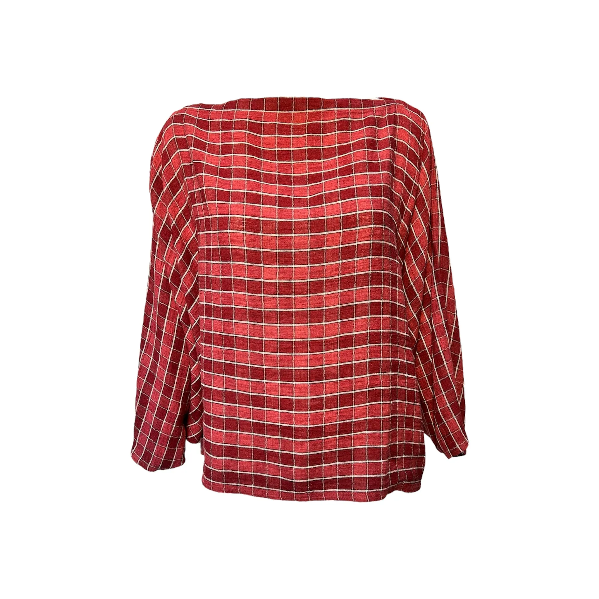 Issey Miyake Rare 1980's Brick Red Grid Plaid Skirt Ensemble