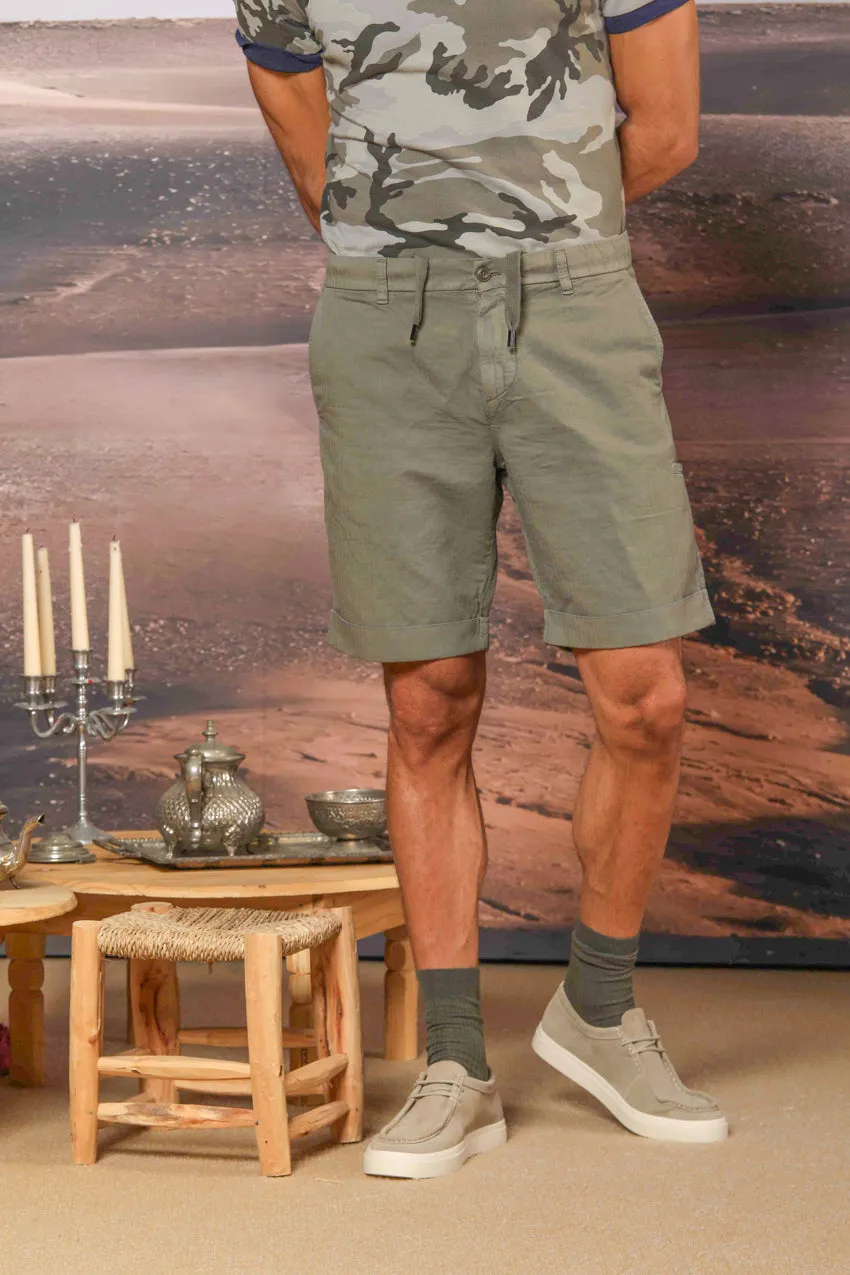 Khinos M74 men's chino bermuda shorts in a cotton and hemp blend with herringbone pattern relaxed fit