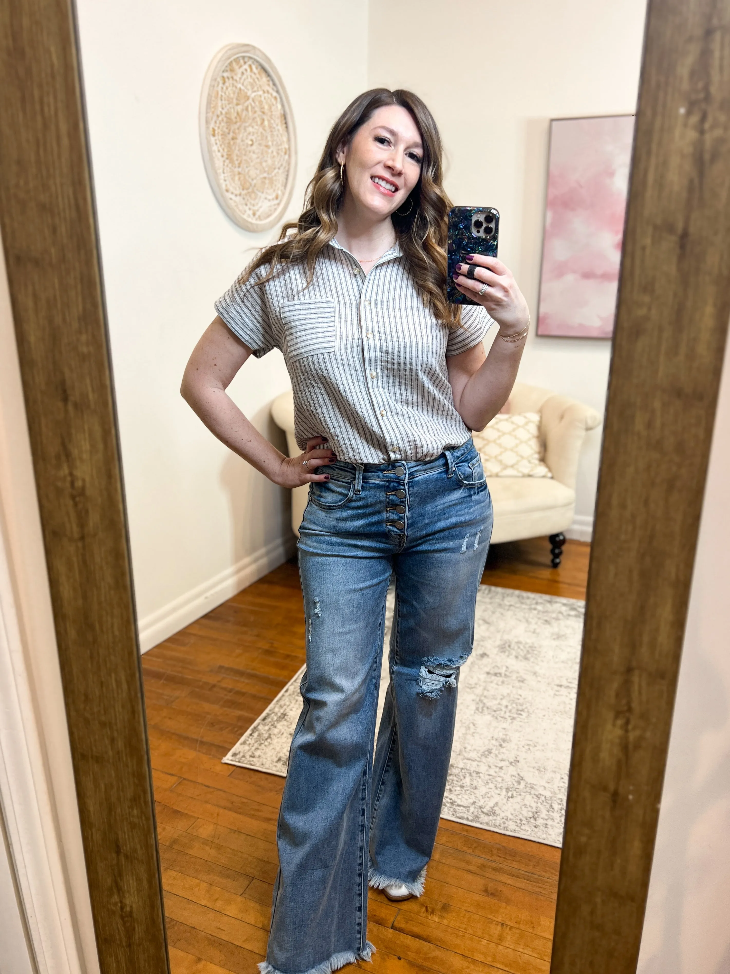 Laura Striped Button-Up Top