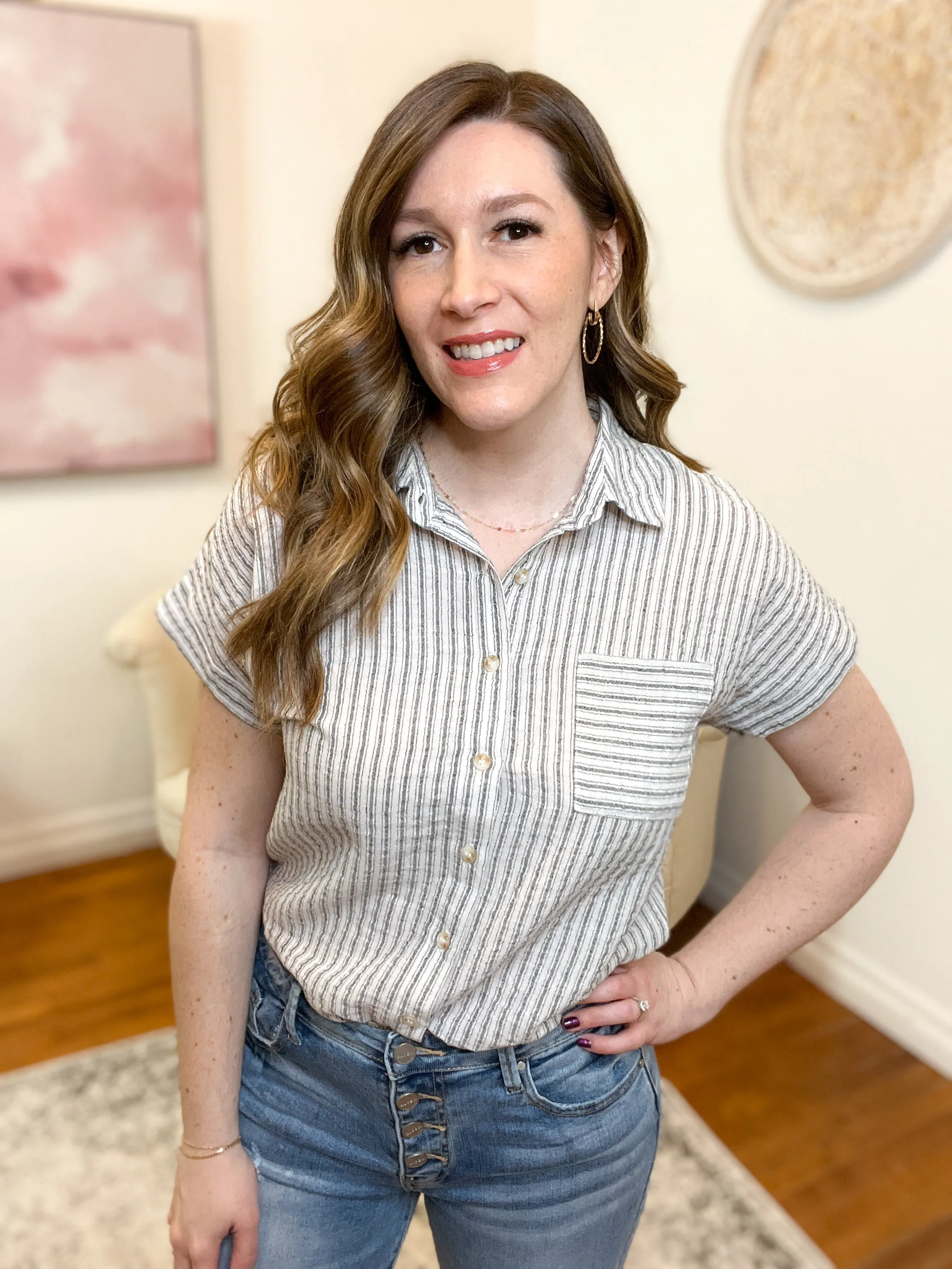 Laura Striped Button-Up Top