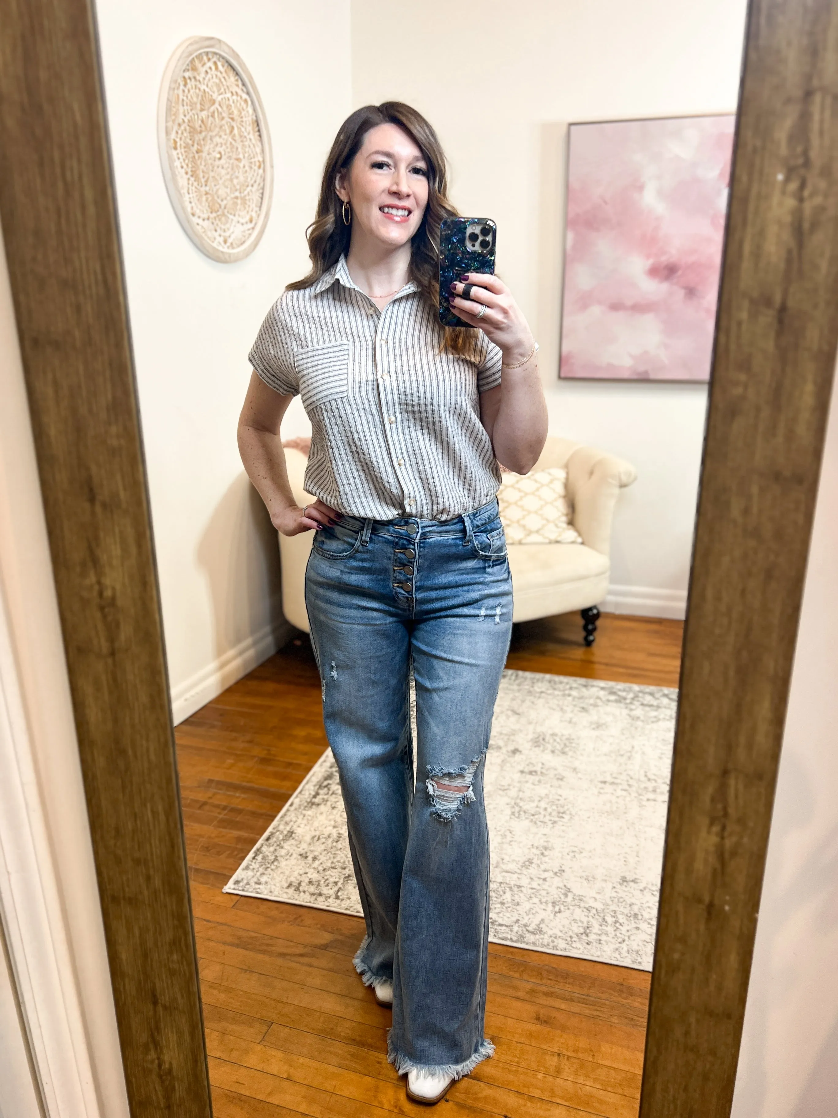 Laura Striped Button-Up Top