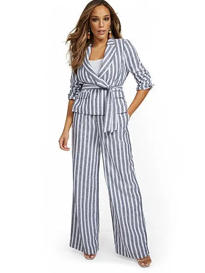 Linen-Blend Nautical Stripe Tie-Waist Jacket