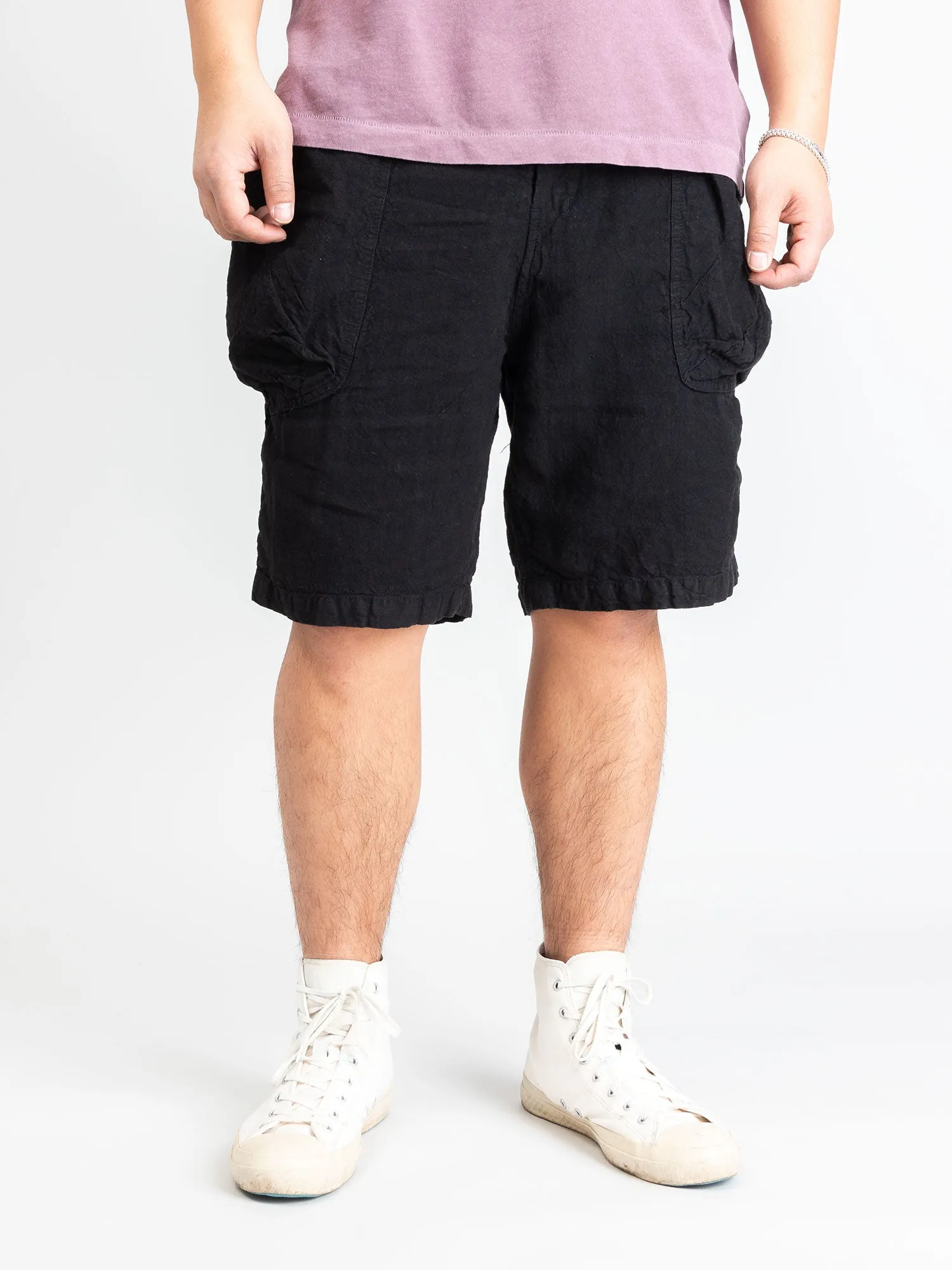 Linen Work Shorts in Black