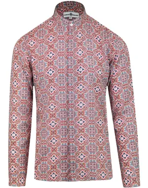 Lotus Floral Grandad Collar Viscose Shirt