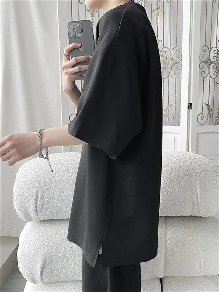 Male Casual Pocket Bamboo Leaves Half Sleeve Shirts