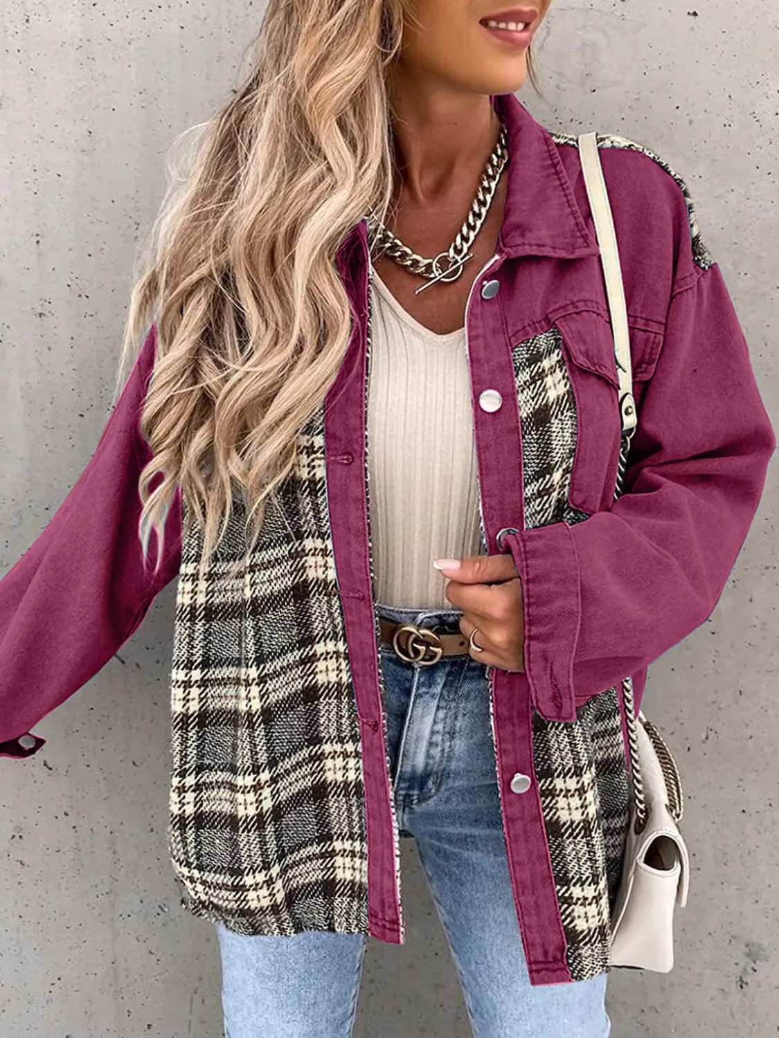 Marissa Plaid Button Up Dropped Shoulder Jacket