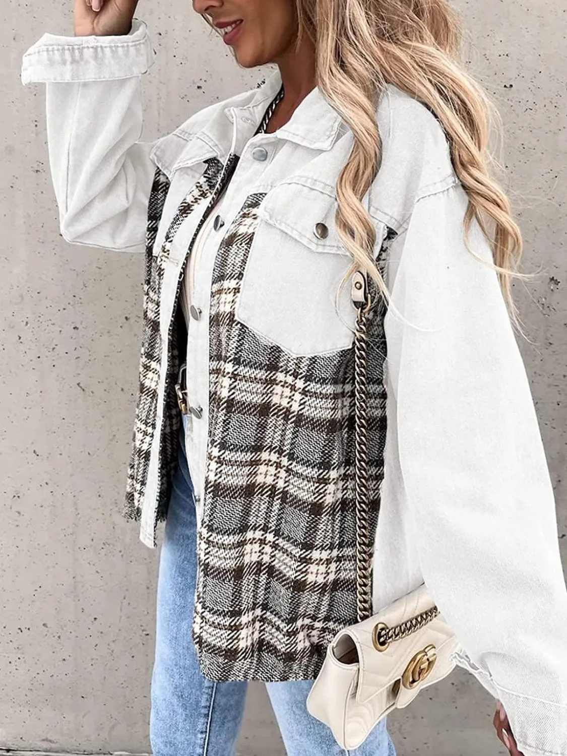 Marissa Plaid Button Up Dropped Shoulder Jacket