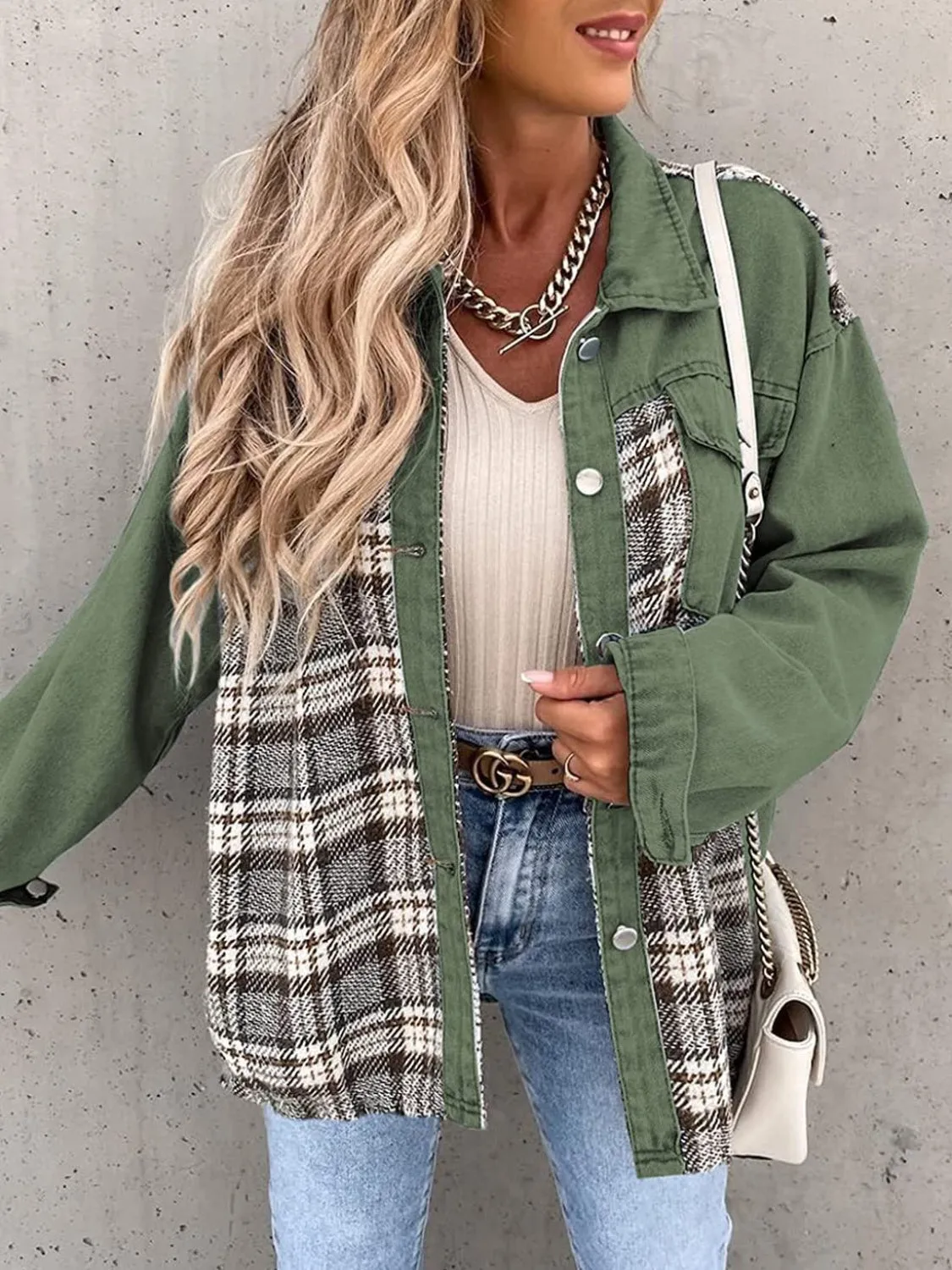 Marissa Plaid Button Up Dropped Shoulder Jacket