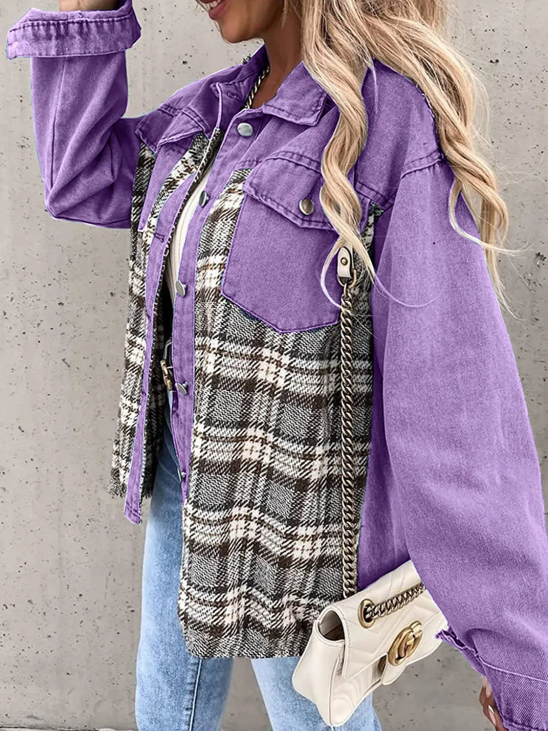 Marissa Plaid Button Up Dropped Shoulder Jacket