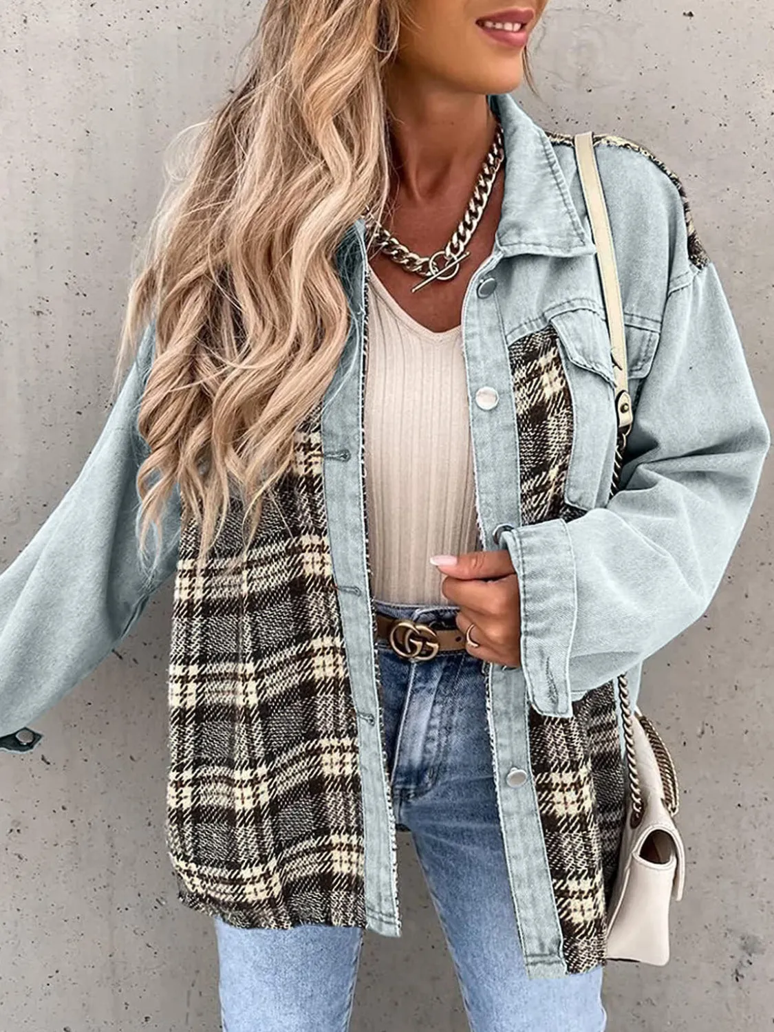 Marissa Plaid Button Up Dropped Shoulder Jacket