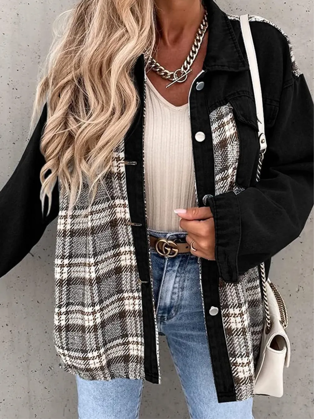 Marissa Plaid Button Up Dropped Shoulder Jacket