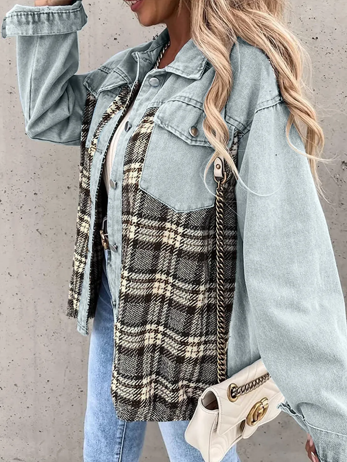 Marissa Plaid Button Up Dropped Shoulder Jacket