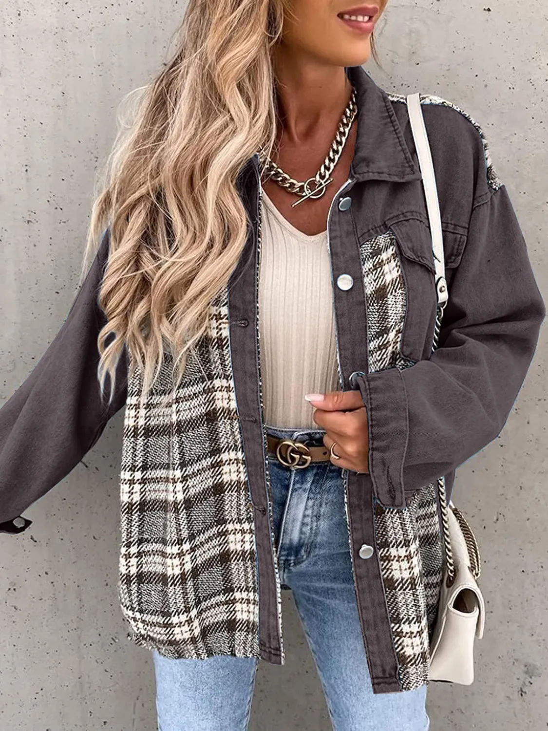 Marissa Plaid Button Up Dropped Shoulder Jacket