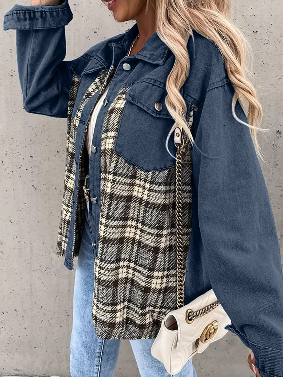 Marissa Plaid Button Up Dropped Shoulder Jacket