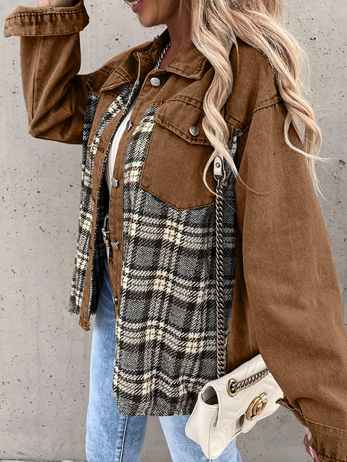 Marissa Plaid Button Up Dropped Shoulder Jacket