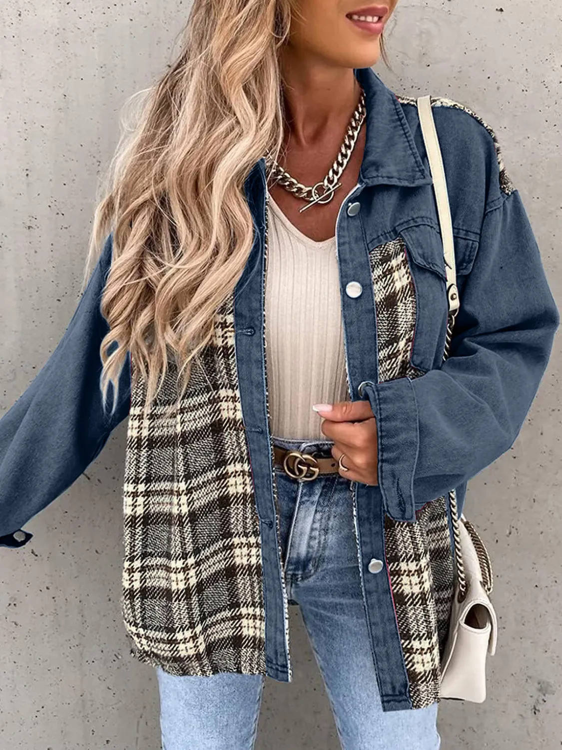 Marissa Plaid Button Up Dropped Shoulder Jacket