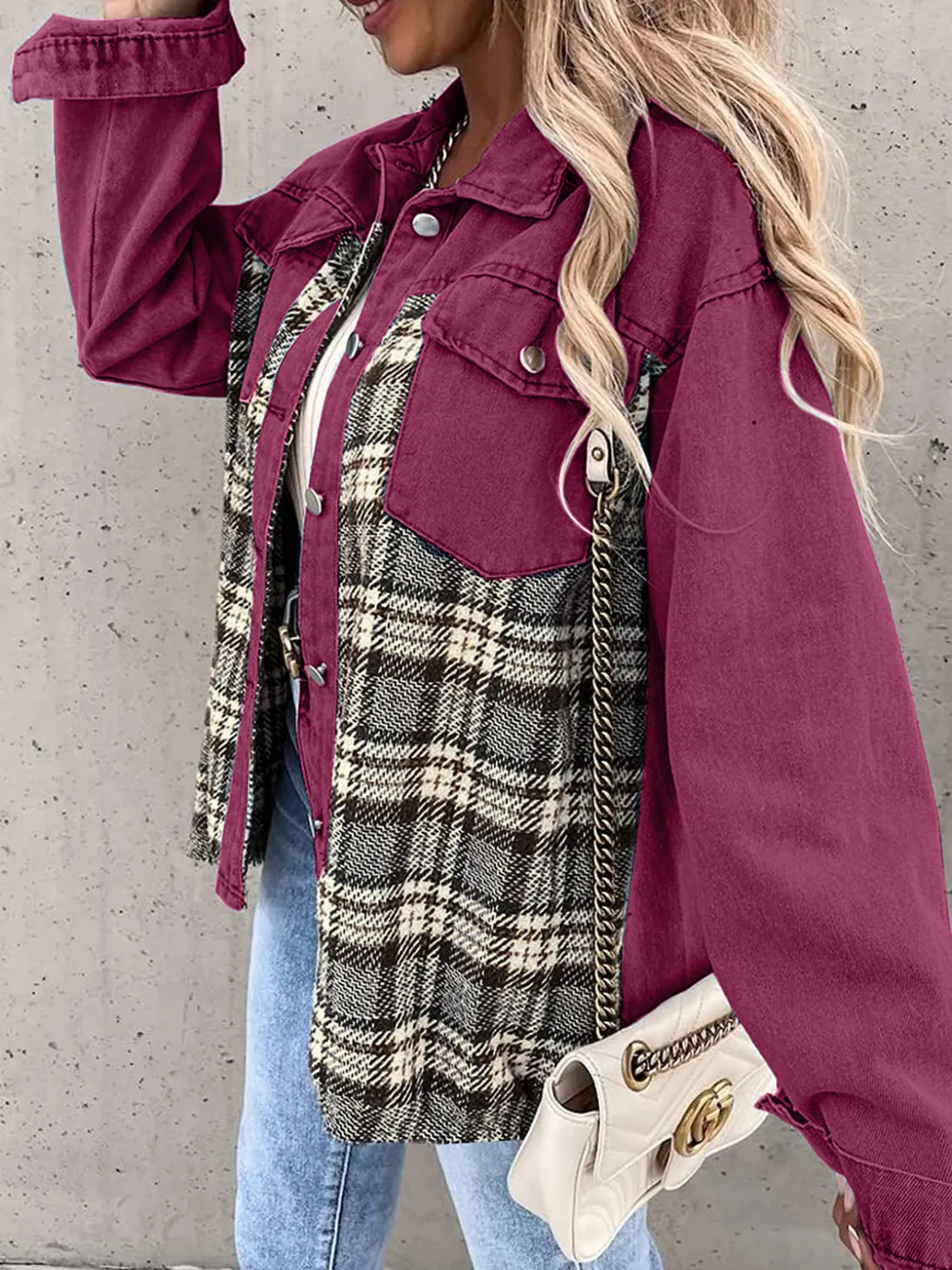 Marissa Plaid Button Up Dropped Shoulder Jacket