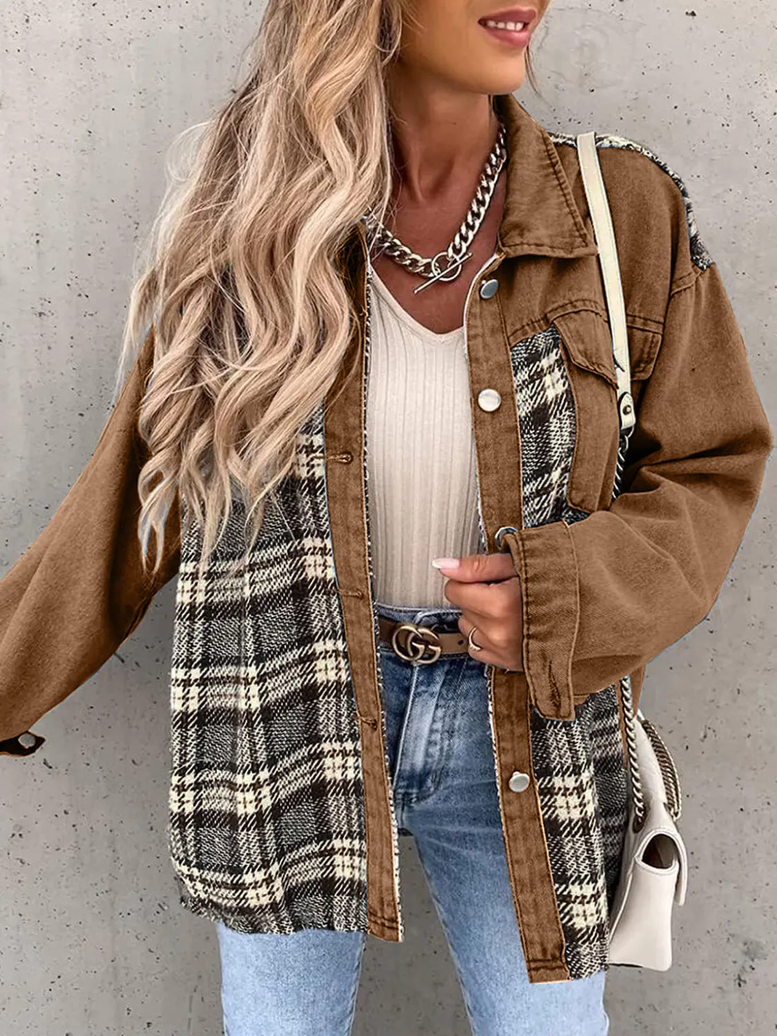 Marissa Plaid Button Up Dropped Shoulder Jacket