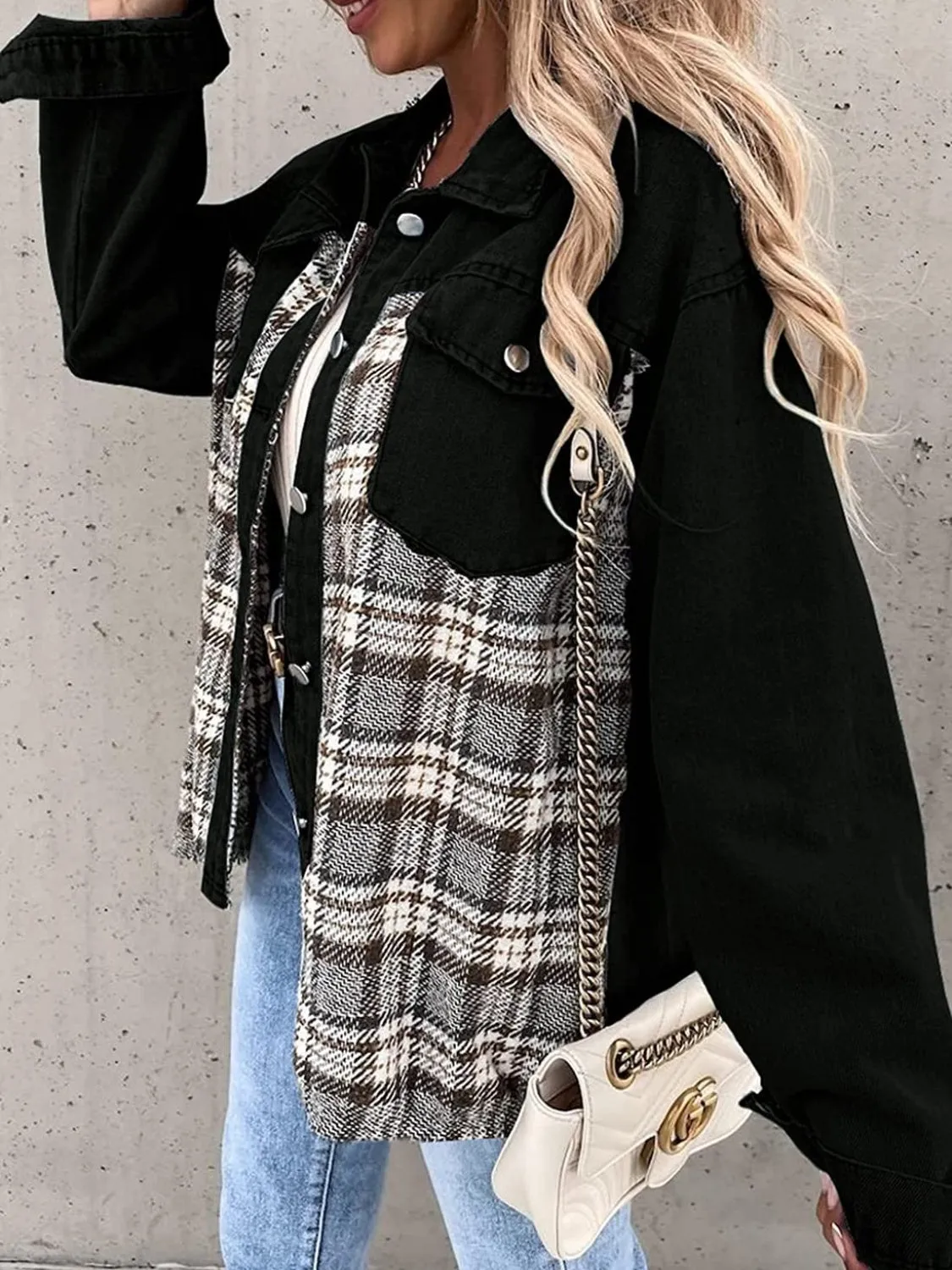 Marissa Plaid Button Up Dropped Shoulder Jacket