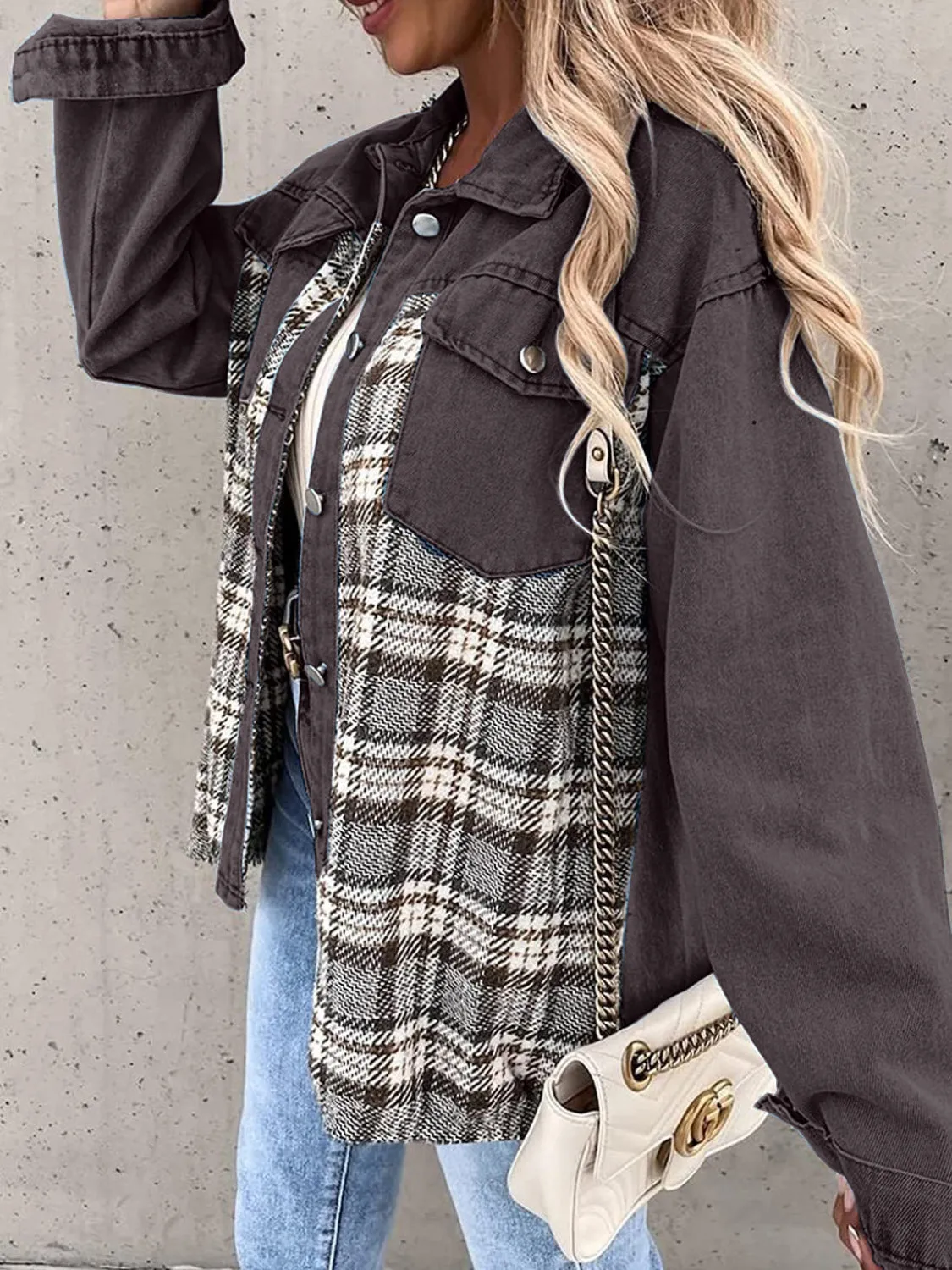 Marissa Plaid Button Up Dropped Shoulder Jacket