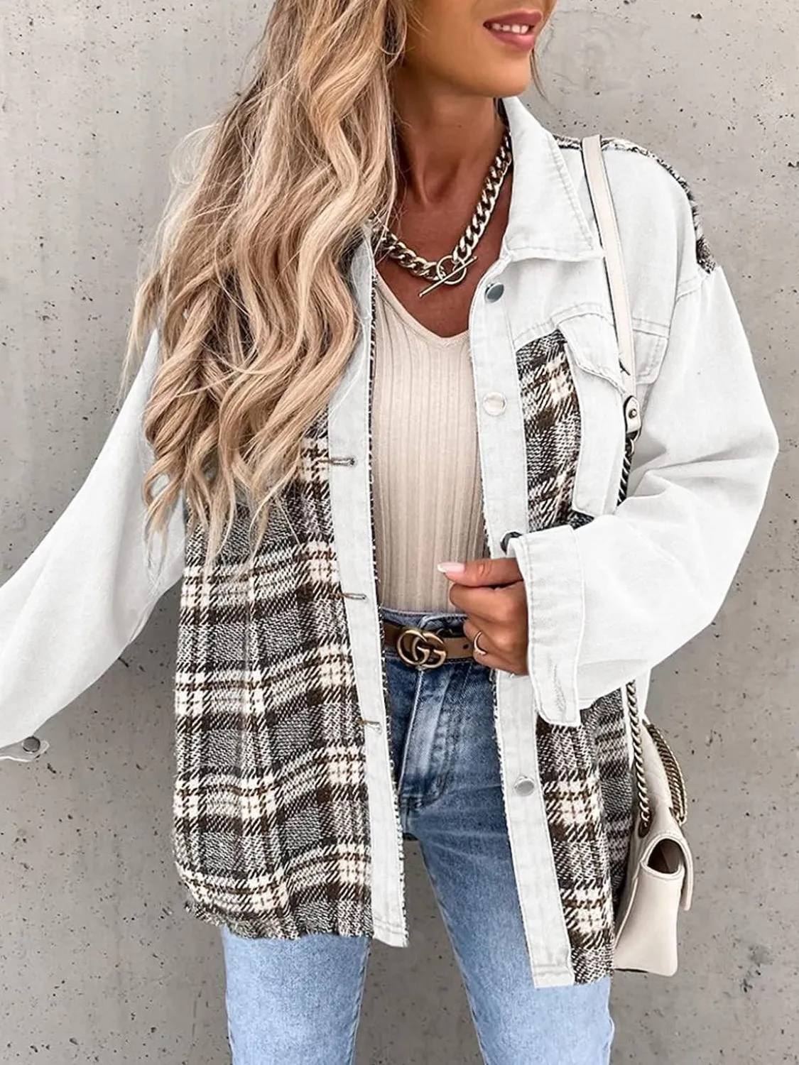 Marissa Plaid Button Up Dropped Shoulder Jacket