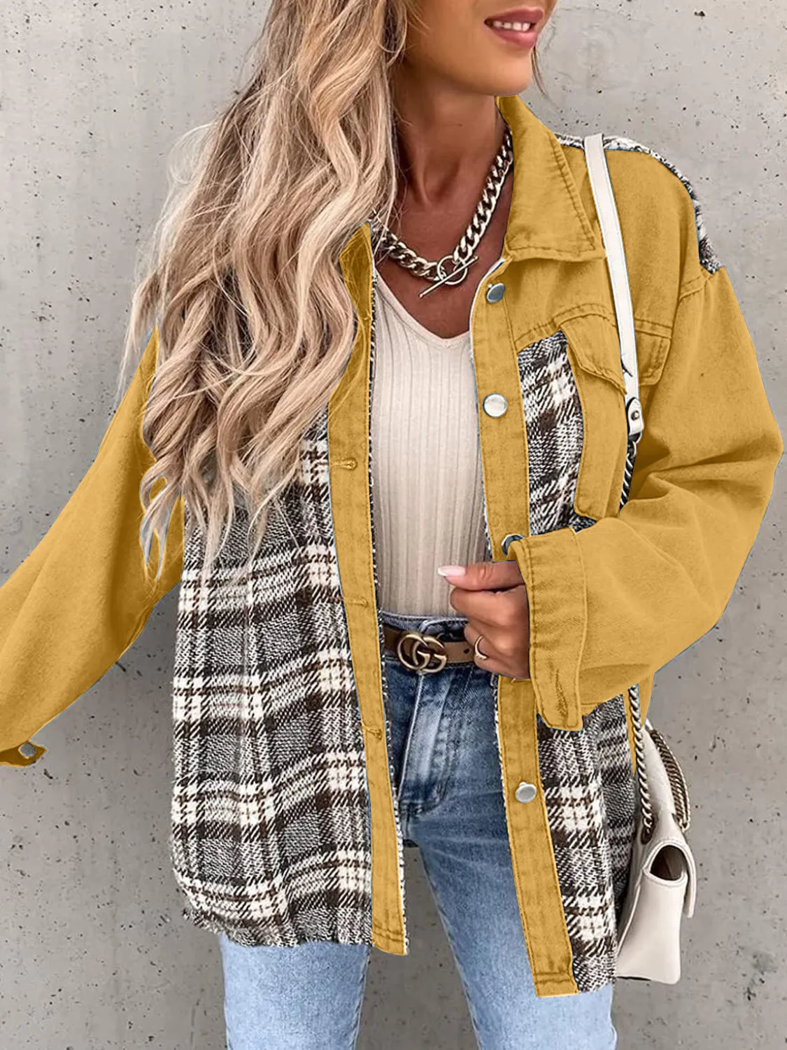 Marissa Plaid Button Up Dropped Shoulder Jacket