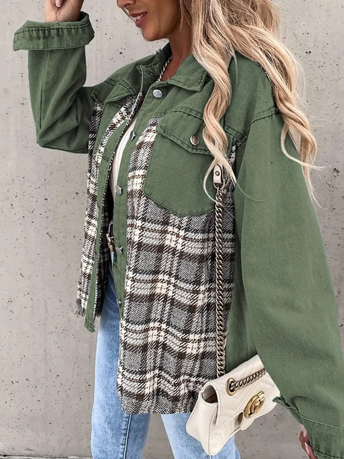 Marissa Plaid Button Up Dropped Shoulder Jacket
