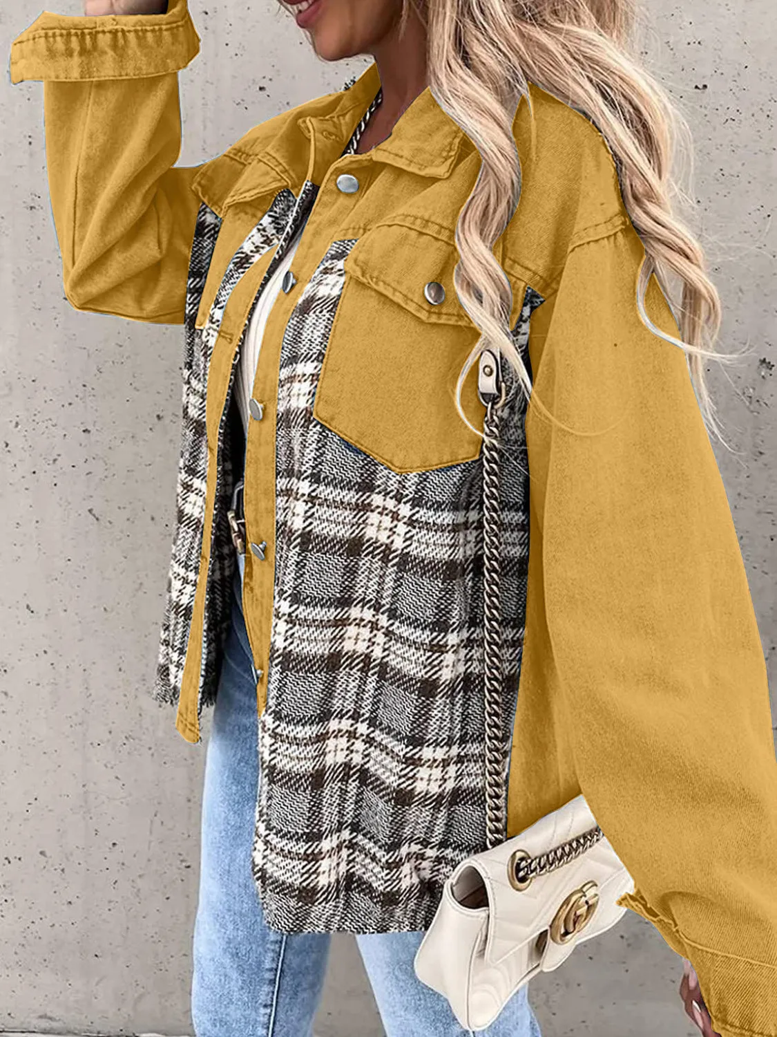 Marissa Plaid Button Up Dropped Shoulder Jacket
