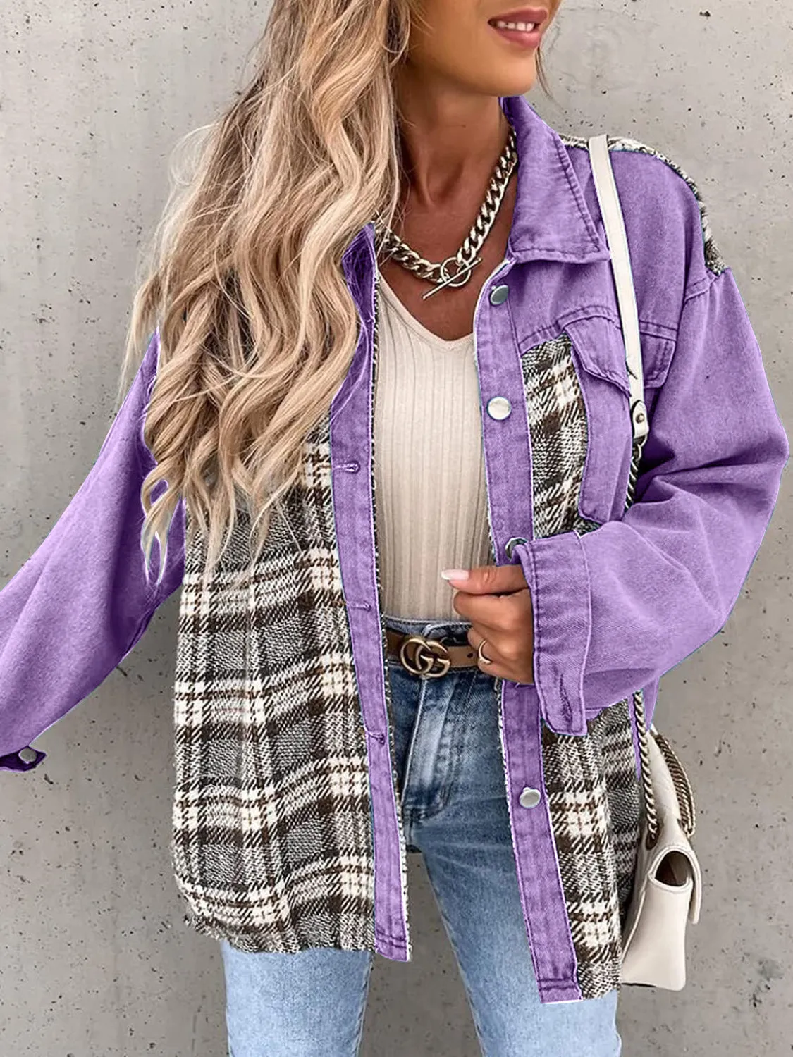 Marissa Plaid Button Up Dropped Shoulder Jacket