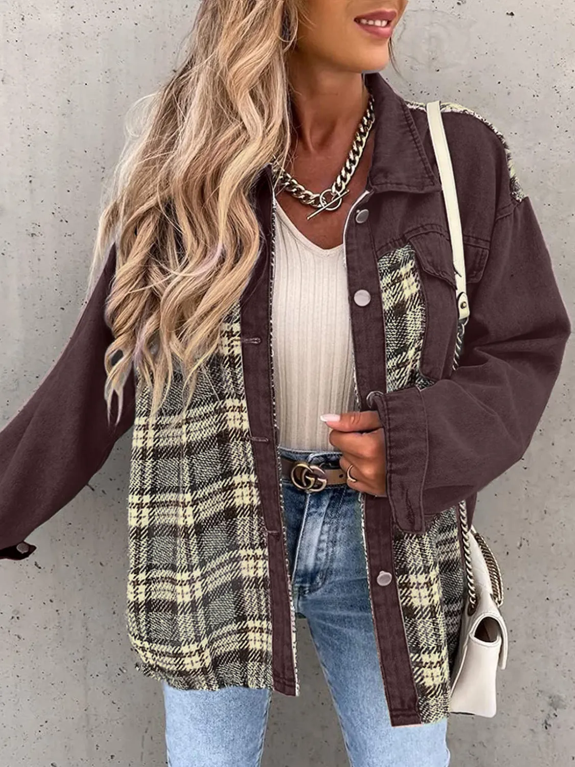 Marissa Plaid Button Up Dropped Shoulder Jacket