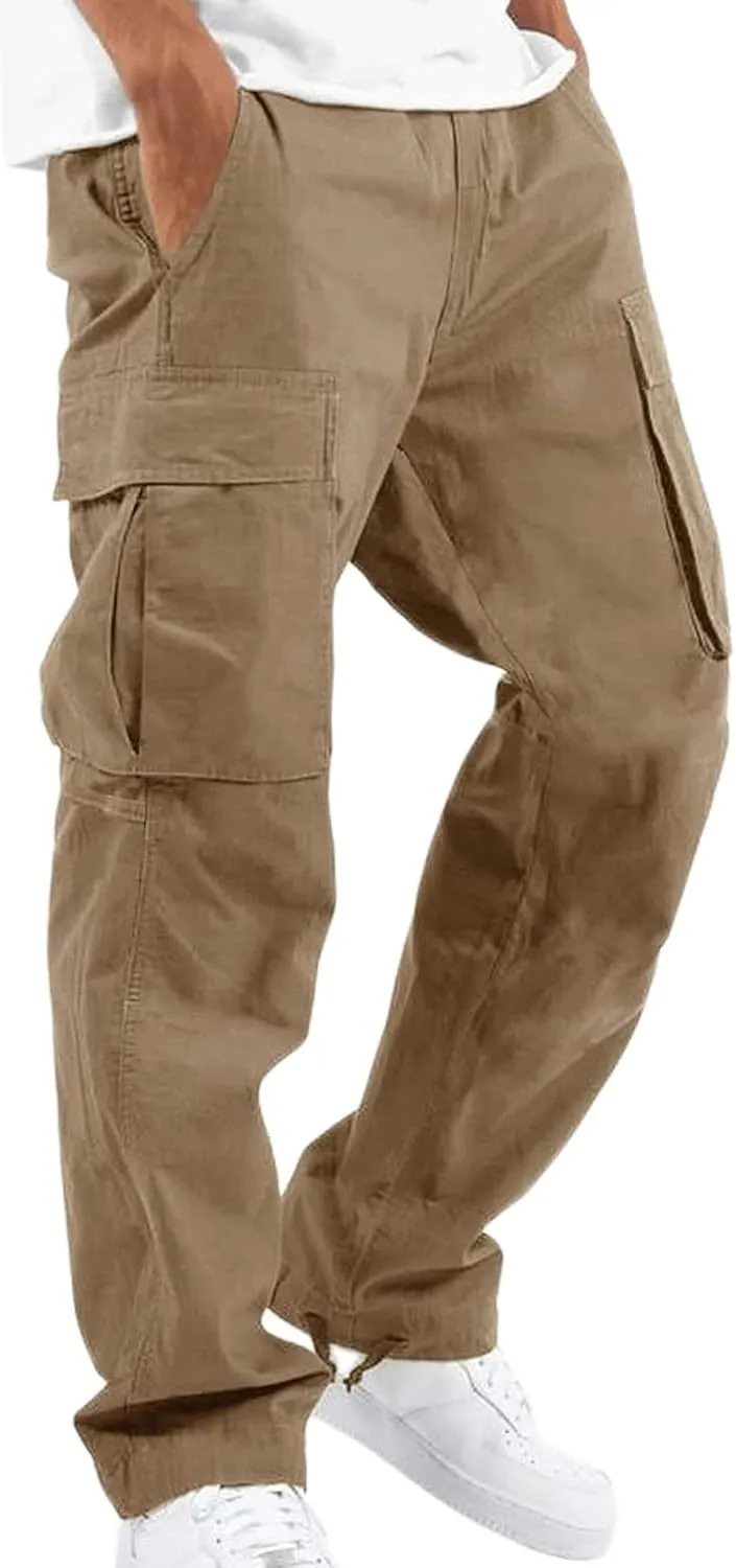 Men's Casual Cargo Pants Drawstring Workwear Pants Hiking Jogger Pants Multi Pockets Outdoor Fashion Jogging Cool Pants