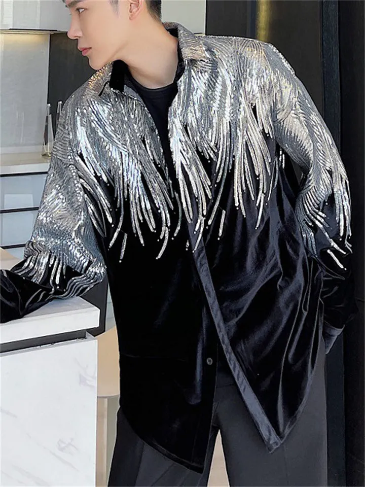 Men's Cool Street Style  Long Sleeve Sequins Shirts