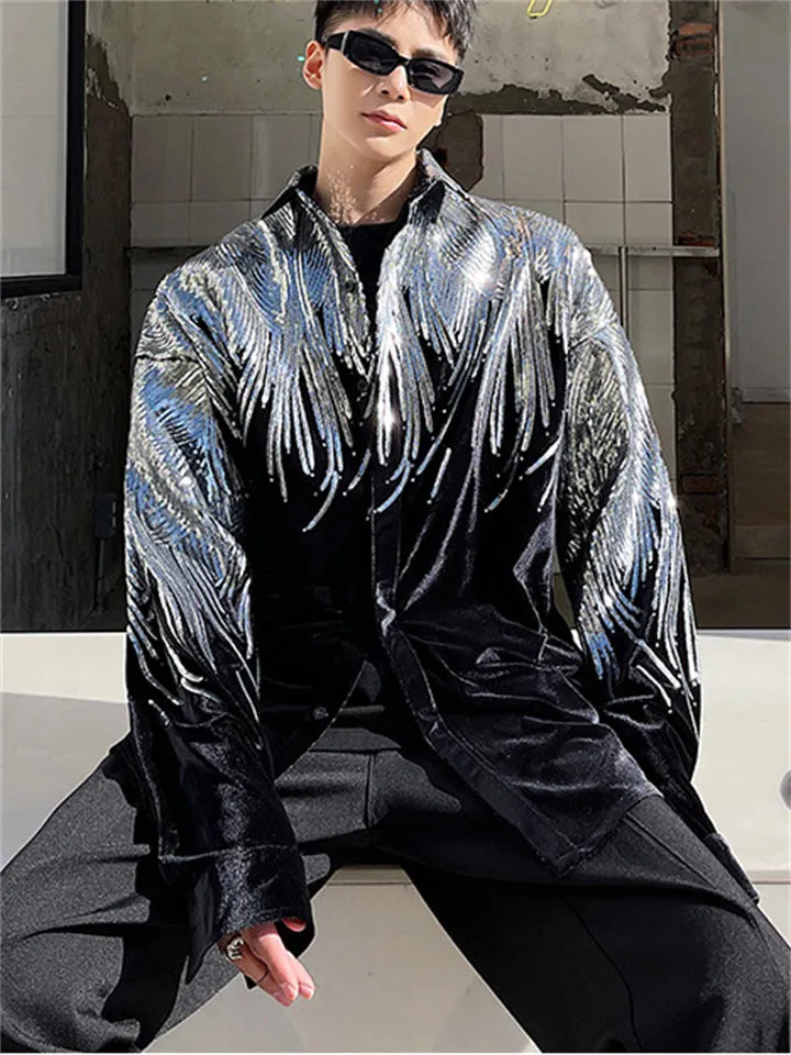 Men's Cool Street Style  Long Sleeve Sequins Shirts