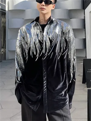 Men's Cool Street Style  Long Sleeve Sequins Shirts