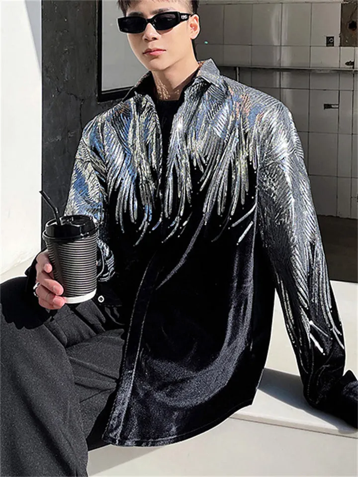 Men's Cool Street Style  Long Sleeve Sequins Shirts