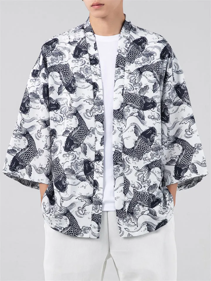 Men's Fashion 3/4 Sleeve Harajuku Kimono Shirts
