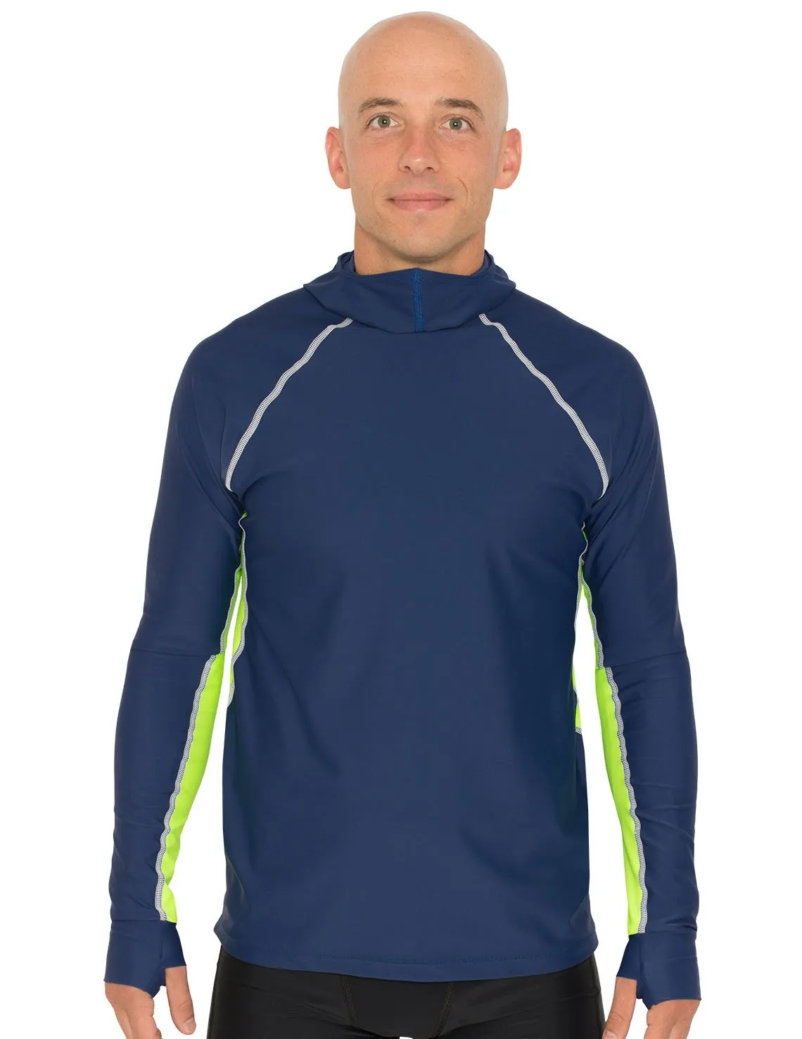 Men's Snorkel Hoodie Long Sleeve Rash Guard - Navy / Neon Green