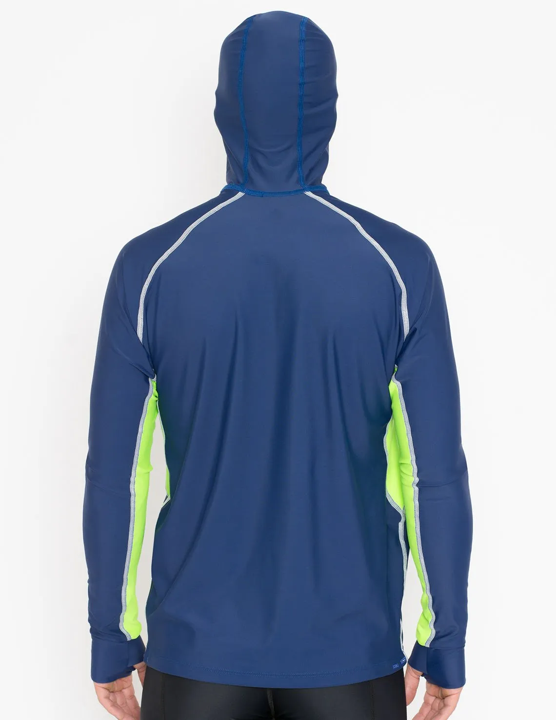 Men's Snorkel Hoodie Long Sleeve Rash Guard - Navy / Neon Green