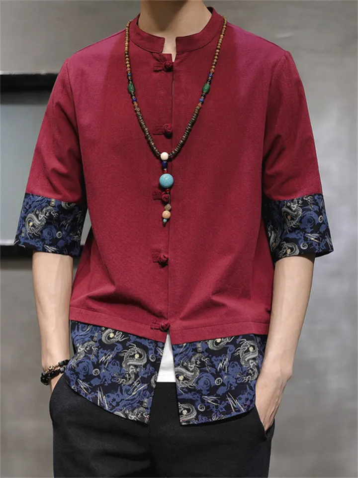 Men's Stand Collar Half Sleeve Fitted Shirts