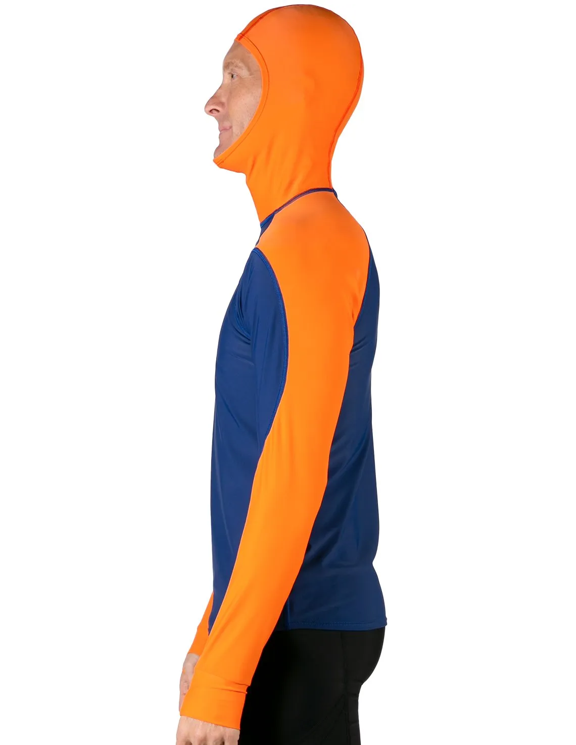 Men's  Swim Crest Rash Guard with Fitted Hoodie - Navy / Orange