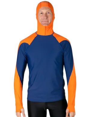 Men's  Swim Crest Rash Guard with Fitted Hoodie - Navy / Orange