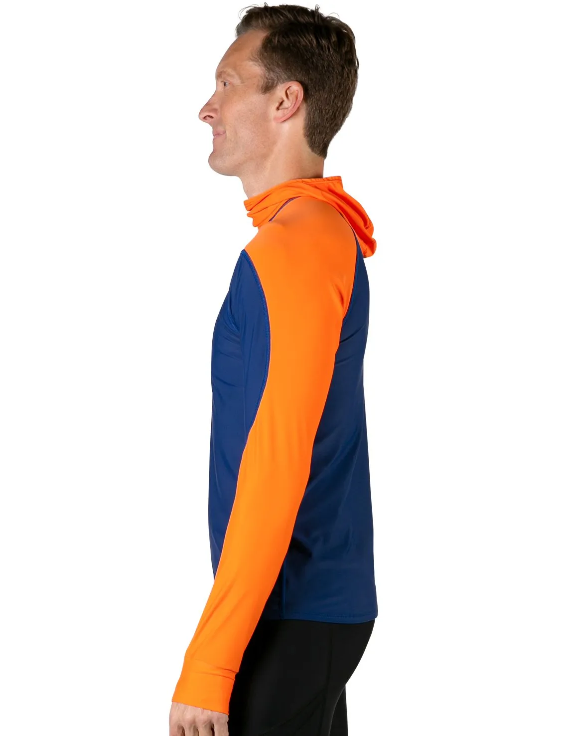 Men's  Swim Crest Rash Guard with Fitted Hoodie - Navy / Orange