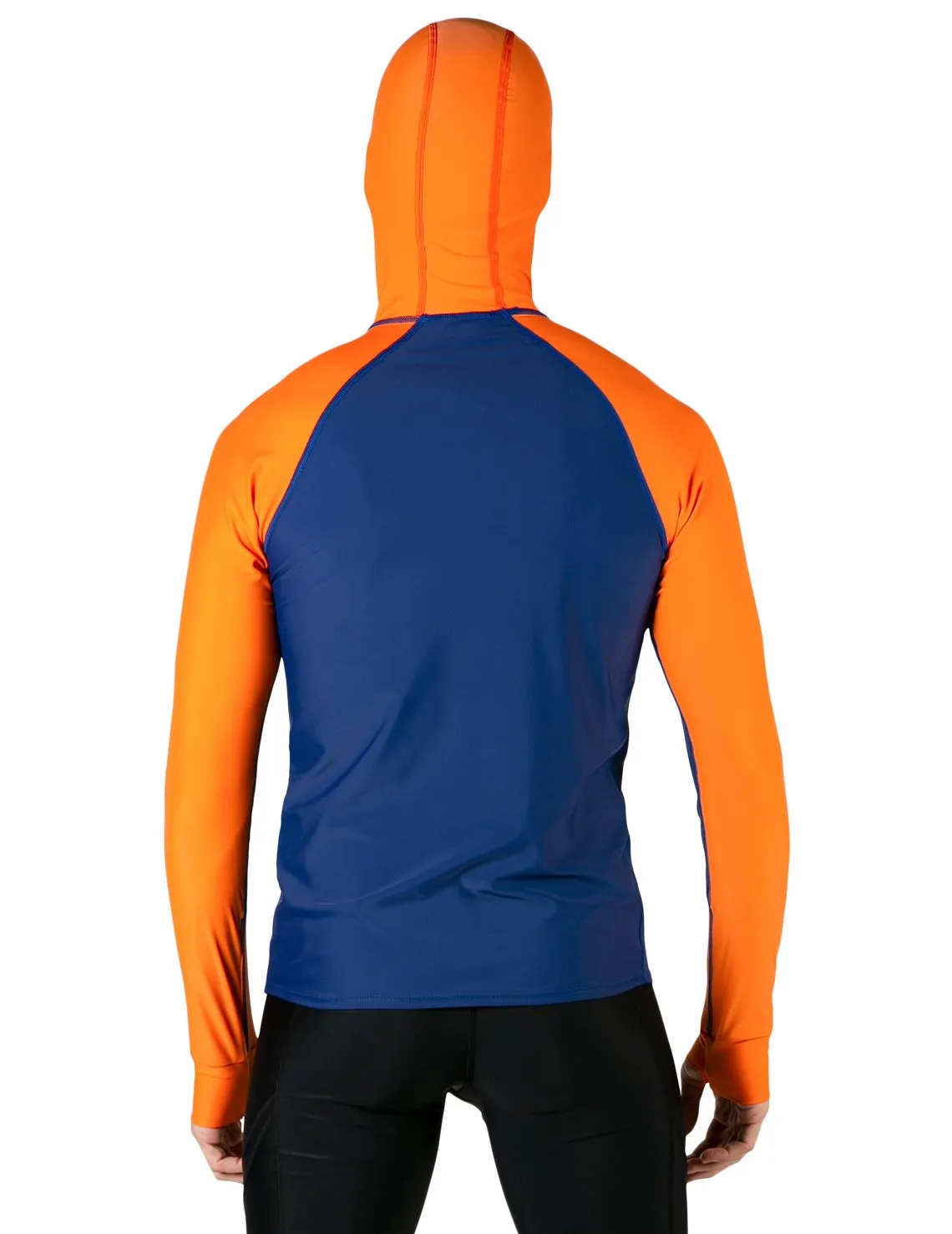 Men's  Swim Crest Rash Guard with Fitted Hoodie - Navy / Orange