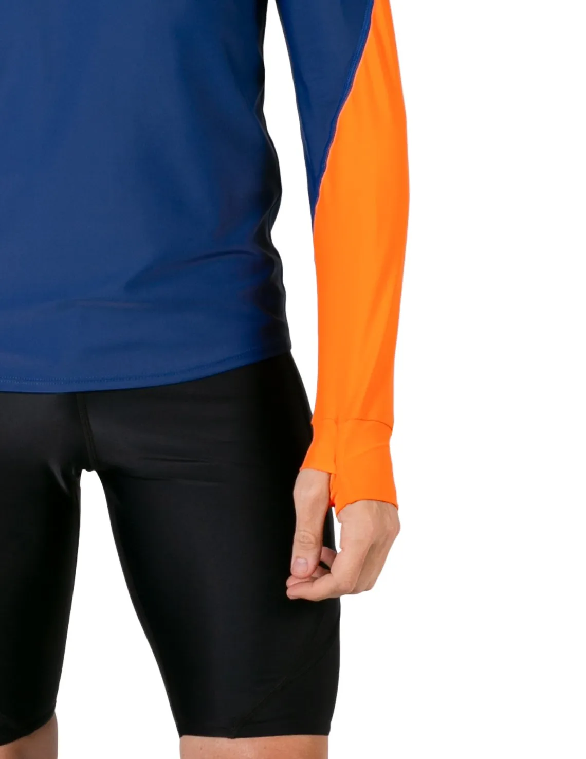 Men's  Swim Crest Rash Guard with Fitted Hoodie - Navy / Orange