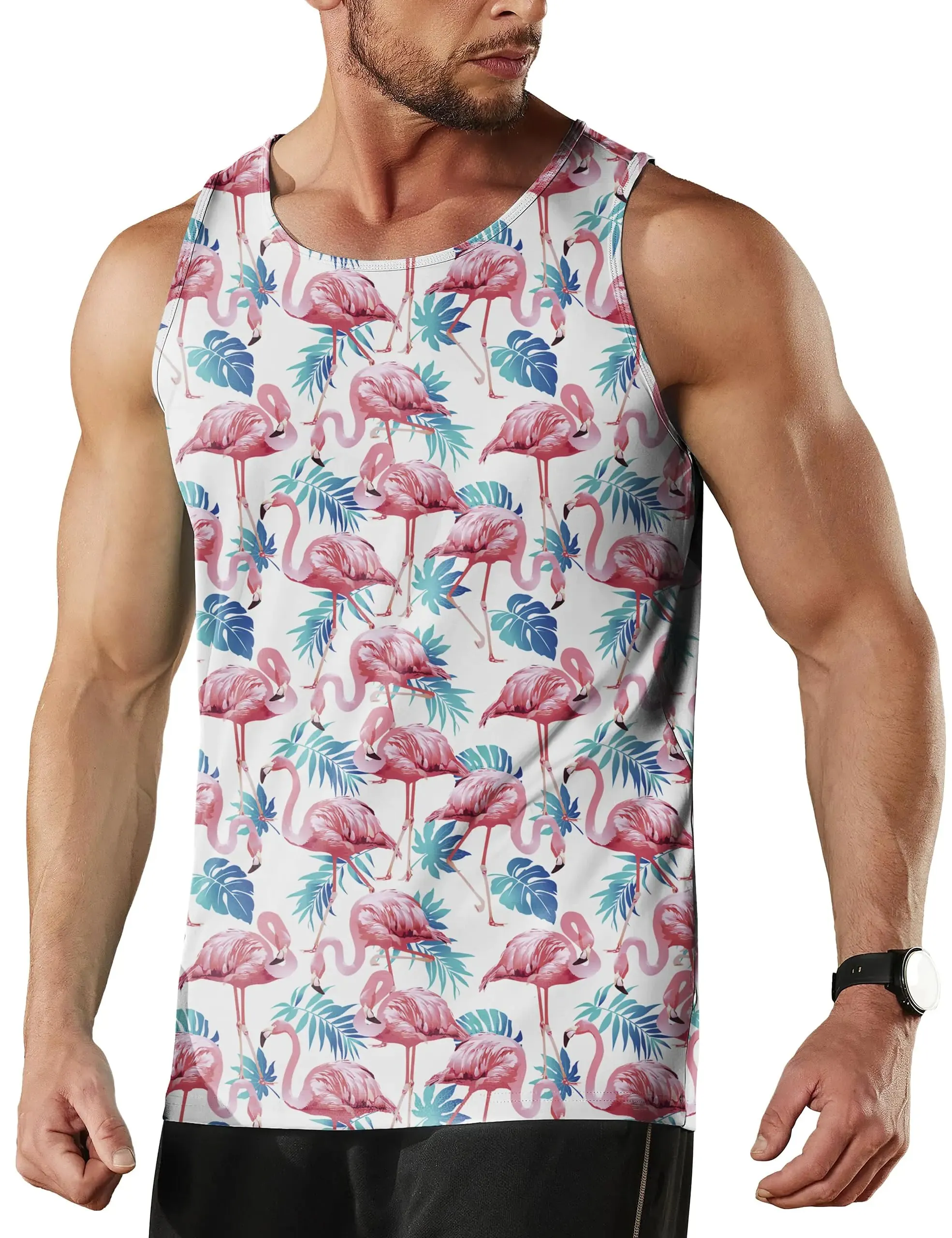 Mens Tank Tops Graphic Tank Tops for Men Quick Dry Workout Swim Beach Sleeveless Flamingo Shirts Mens Tank Top Undershirt