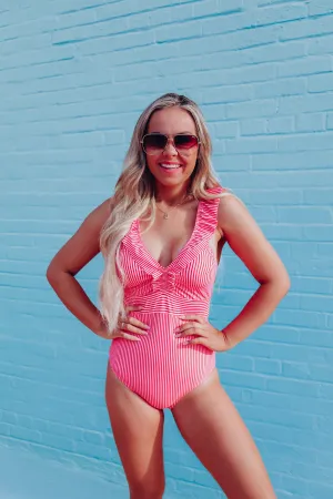 *Model*  Pretty In Pink One Piece Swimsuit -SMALL