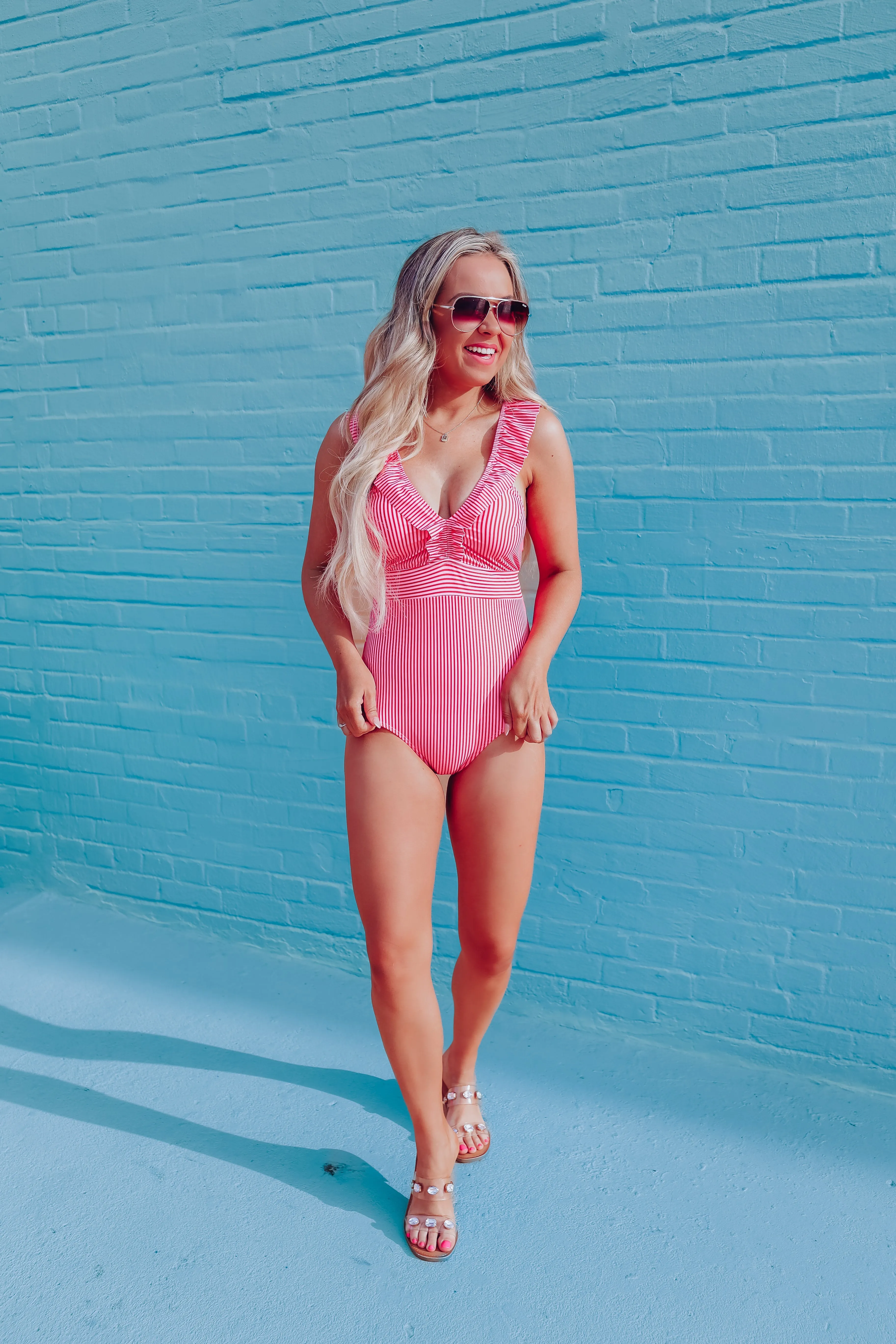 *Model*  Pretty In Pink One Piece Swimsuit -SMALL